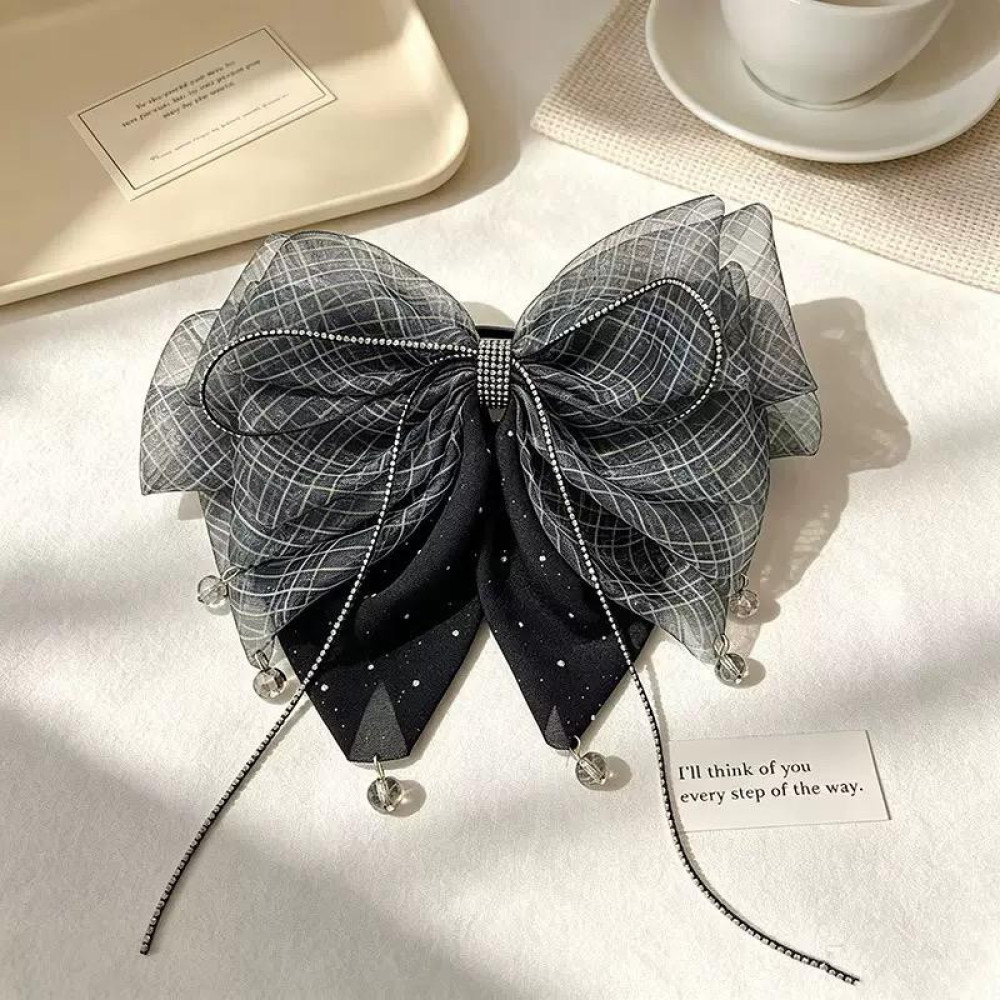 Mesh Plaid Bow Ponytail