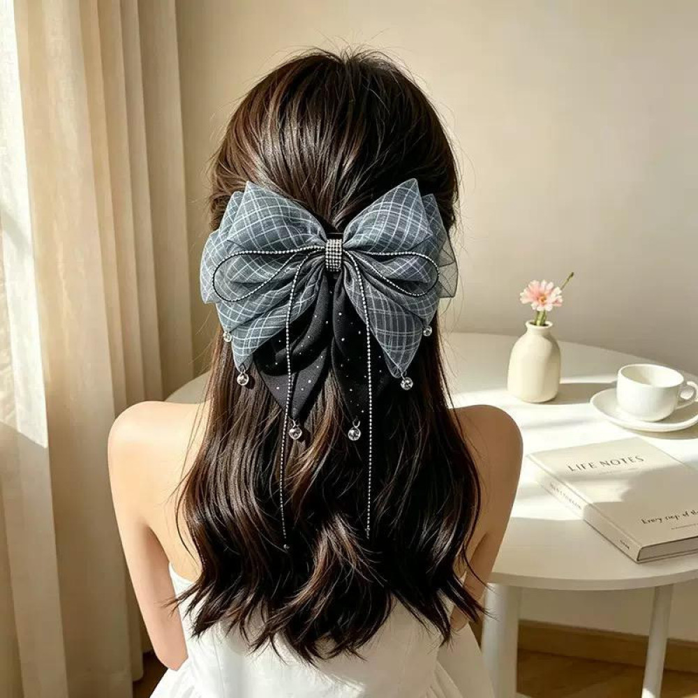 Mesh Plaid Bow Ponytail